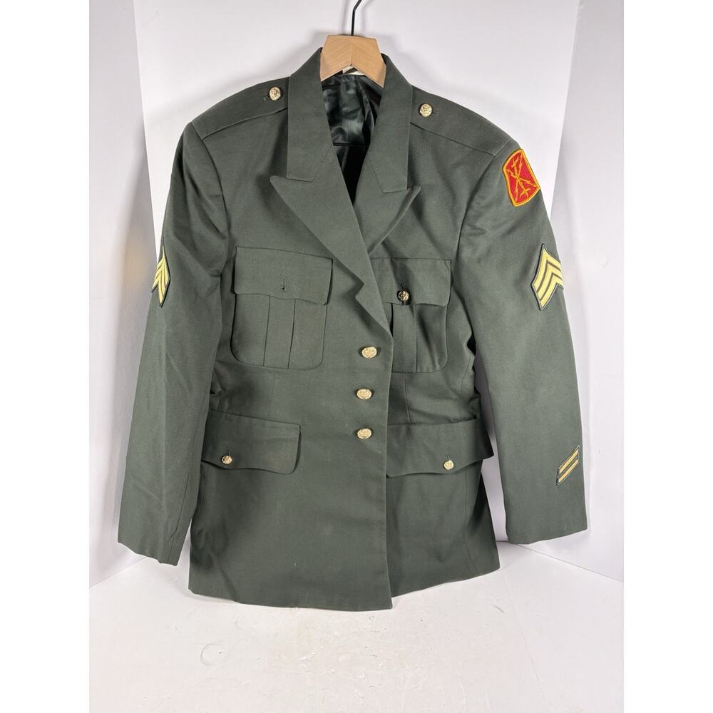 US Army Dress Uniform Jacket Green Class A DeRossi 43R Enlisted Vintage